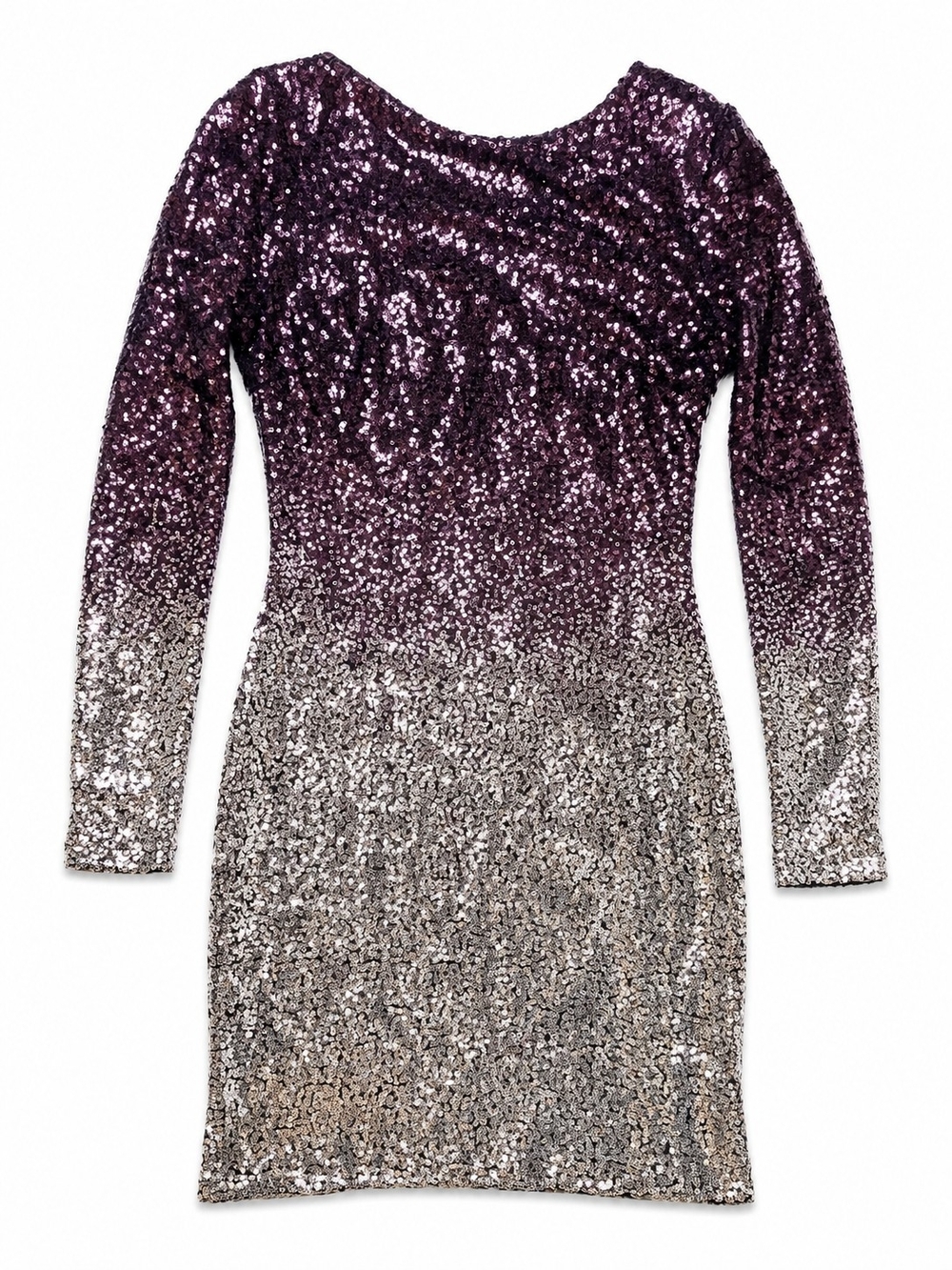 Fashion Nova Sequin Ombré Long-Sleeve Bodycon Dress, Purple To Silver Size Small
